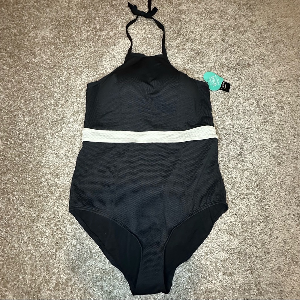 Torrid Black and White Halter One-Piece Swimsuit, Size 0